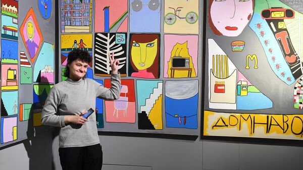 Художник Марина Монка на выставке Новые городские художники на площадке Государственного музейно-выставочного центра РОСИЗО в Москве. Художник Марина Монка на выставке Новые городские художники на площадке Государственного музейно-выставочного центра РОСИЗО в Москве.