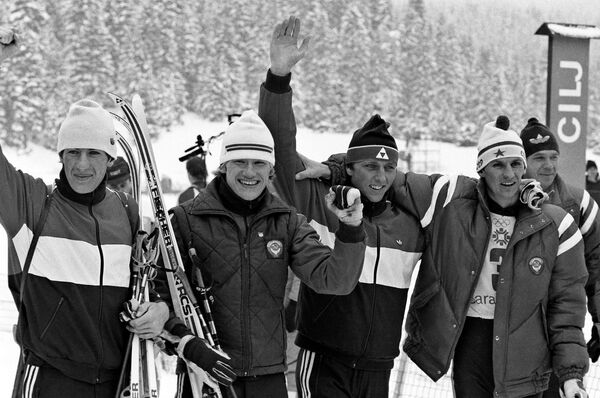 Юрий Кашкаров, Сергей Булыгин, Альгимантас Шалка и Дмитрий Васильев на Олимпийских играх 1984 года Юрий Кашкаров, Сергей Булыгин, Альгимантас Шалка и Дмитрий Васильев на Олимпийских играх 1984 года