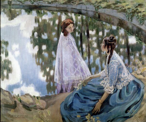 Репродукция картины Водоем, 1902 год. Художник Борисов-Мусатов Виктор Эльпидифорович (1870-1905). Холт, темпера. Государственная Третьяковская галерея. Репродукция картины Водоем, 1902 год. Художник Борисов-Мусатов Виктор Эльпидифорович (1870-1905). Холт, темпера. Государственная Третьяковская галерея.
