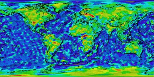 Карта намагниченности земной коры по данным спутников НАСА MAGSAT, OGO-2, OGO-4 и OGO-6 Карта намагниченности земной коры по данным спутников НАСА MAGSAT, OGO-2, OGO-4 и OGO-6