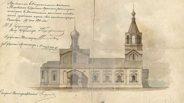 Рисунок фасада церкви Преображения Господня в селе Спас-Тушино Рисунок фасада церкви Преображения Господня в селе Спас-Тушино