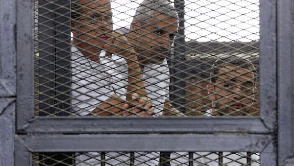 Журналисты Al Jazeera, которые были приговорены к тюремному заключению в Египте Журналисты Al Jazeera, которые были приговорены к тюремному заключению в Египте