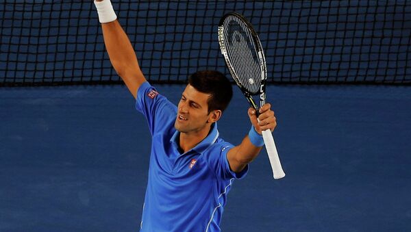 Новак Джокович празднует победу на Australian Open - 2015. 1 февраля 2015 года Новак Джокович празднует победу на Australian Open - 2015. 1 февраля 2015 года