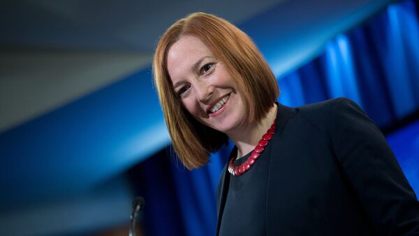 Официальный представитель Государственного департамента США Дженнифер Псаки. 2014 год Официальный представитель Государственного департамента США Дженнифер Псаки. 2014 год