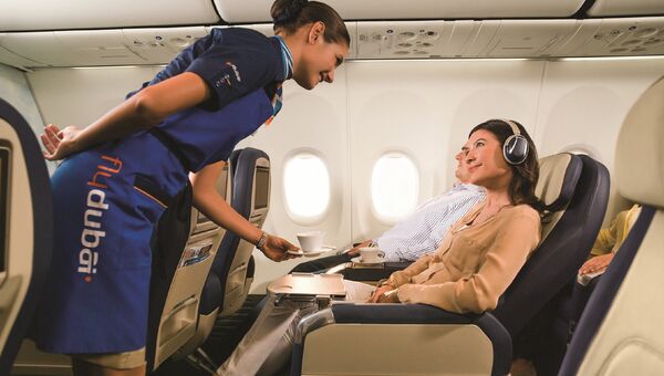В салоне бизнес-класса авиакомпании flydubai. Архивное фото В салоне бизнес-класса авиакомпании flydubai. Архивное фото