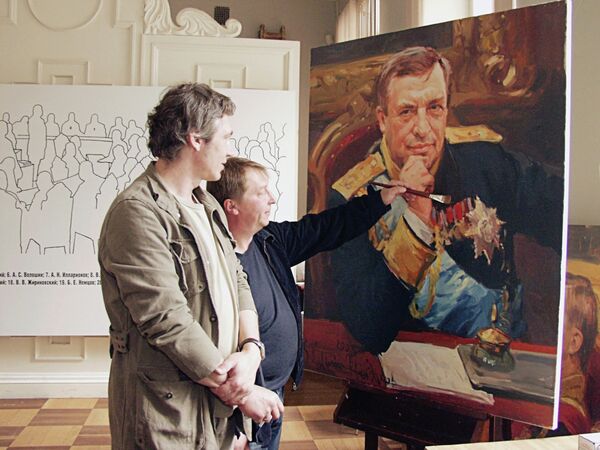 Российские художники Сергей Калинин и Фарид Багдалов работают над портретом Геннадия Селезнева Российские художники Сергей Калинин и Фарид Багдалов работают над портретом Геннадия Селезнева