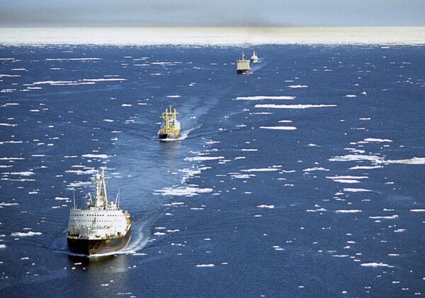 Караван судов на трассе Северного морского пути Караван судов на трассе Северного морского пути