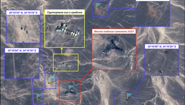 Космический снимок зоны мониторинга в месте падения российского пассажирского лайнера Airbus-321 авиакомпании Когалымавиа, который выполнял рейс 9268 Шарм эш-Шейх - Санкт-Петербург Космический снимок зоны мониторинга в месте падения российского пассажирского лайнера Airbus-321 авиакомпании Когалымавиа, который выполнял рейс 9268 Шарм эш-Шейх - Санкт-Петербург