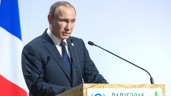 Президент России Владимир Путин на климатической конференции ООН в Париже Президент России Владимир Путин на климатической конференции ООН в Париже