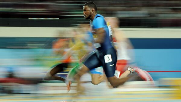 Американский спринтер, олимпийский чемпион 2004 года и 4-кратный чемпион мира Джастин Гэтлин. Архивное фото Американский спринтер, олимпийский чемпион 2004 года и 4-кратный чемпион мира Джастин Гэтлин. Архивное фото