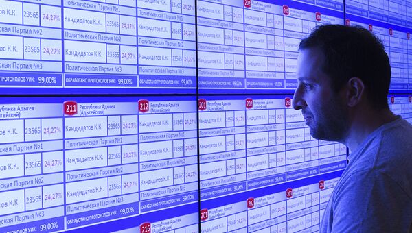 Информационное табло в ЦИК, которое будет использоваться для голосования на выборах в Госдуму Информационное табло в ЦИК, которое будет использоваться для голосования на выборах в Госдуму
