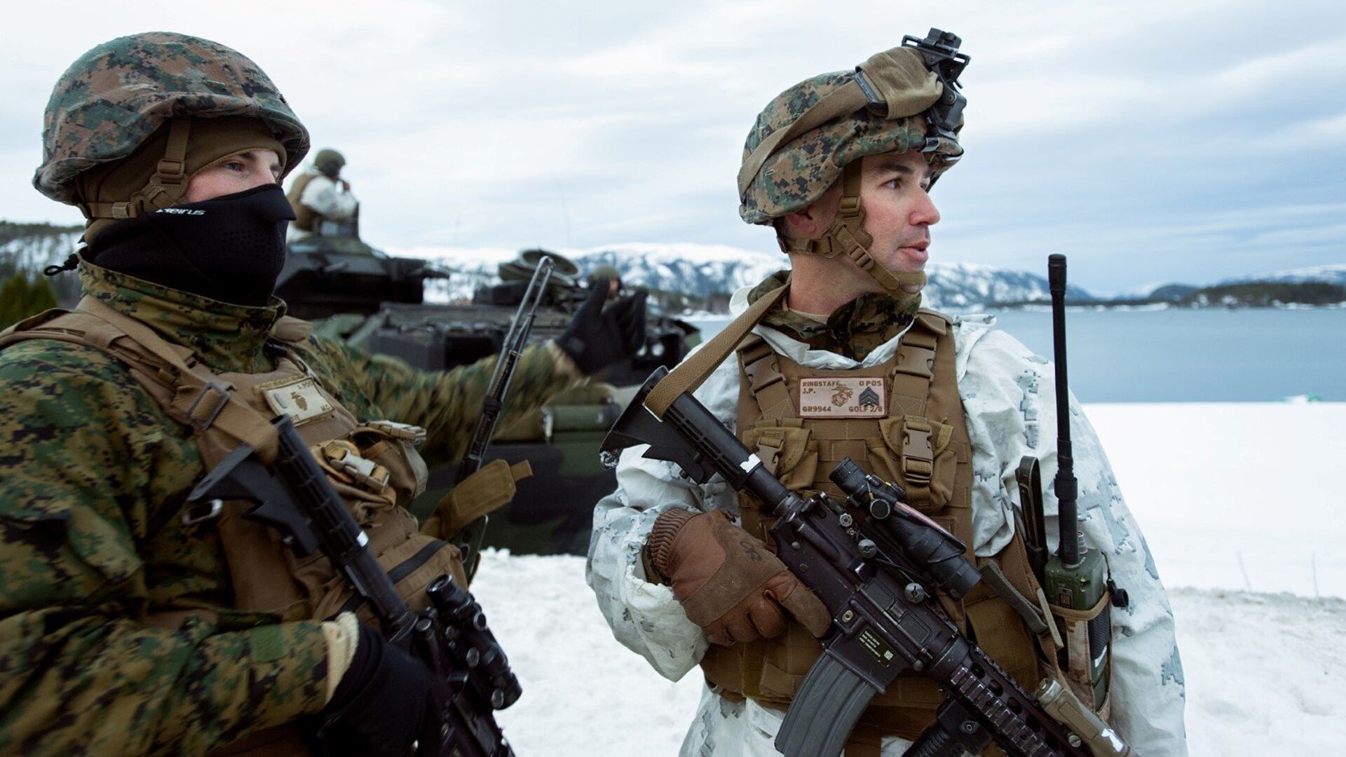 Американские морские пехотинцы во время учений Cold Response 2016 на военной базе Вернес в Норвегии Американские морские пехотинцы во время учений Cold Response 2016 на военной базе Вернес в Норвегии - РИА Новости, 1920, 25.03.2021