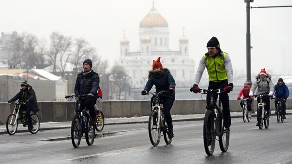 Первый зимний велопарад в Москве Первый зимний велопарад в Москве