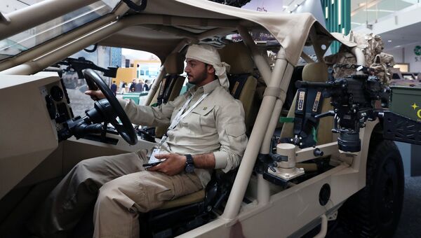 Посетитель на Международной выставке вооружения IDEX 2017 в Абу-Даби Посетитель на Международной выставке вооружения IDEX 2017 в Абу-Даби