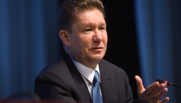 Председатель правления ПАО Газпром Алексей Миллер на пресс-конференции после окончания годового собрания акционеров ПАО Газпром Председатель правления ПАО Газпром Алексей Миллер на пресс-конференции после окончания годового собрания акционеров ПАО Газпром