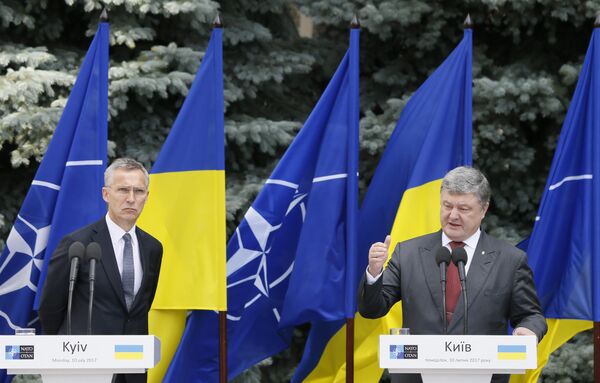 Генсек НАТО Йенс Столтенберг и президент Украины Петр Порошенко во время совместной пресс-конференции в Киеве. 10 июля 2017 Генсек НАТО Йенс Столтенберг и президент Украины Петр Порошенко во время совместной пресс-конференции в Киеве. 10 июля 2017