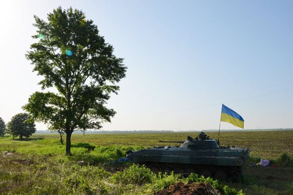 БМП на блок-посту Вооруженных сил Украины в Донецкой области БМП на блок-посту Вооруженных сил Украины в Донецкой области