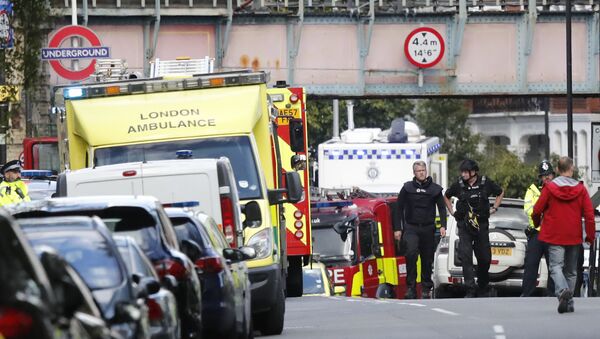 Полиция у станции метро Parsons Green в Лондоне. 15 сентября 2017. Архивное фото Полиция у станции метро Parsons Green в Лондоне. 15 сентября 2017. Архивное фото