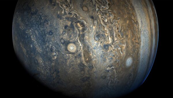 Фотография Южного полушария Юпитера, сделанная космическим аппаратом Juno Фотография Южного полушария Юпитера, сделанная космическим аппаратом Juno