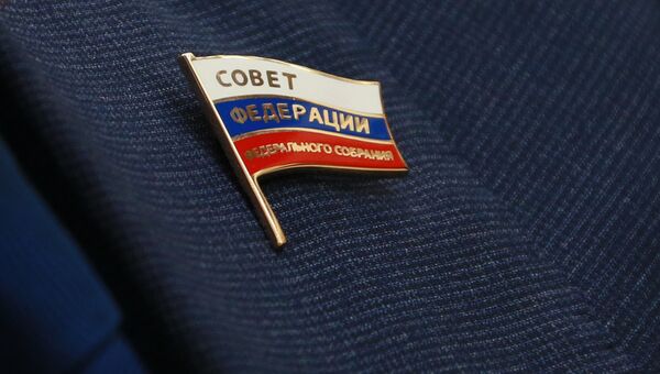 Значок члена Совета Федерации РФ. Архивное фото Значок члена Совета Федерации РФ. Архивное фото