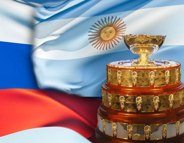 Кубок Дэвиса на фоне флага россии и Аргентины Кубок Дэвиса на фоне флага россии и Аргентины