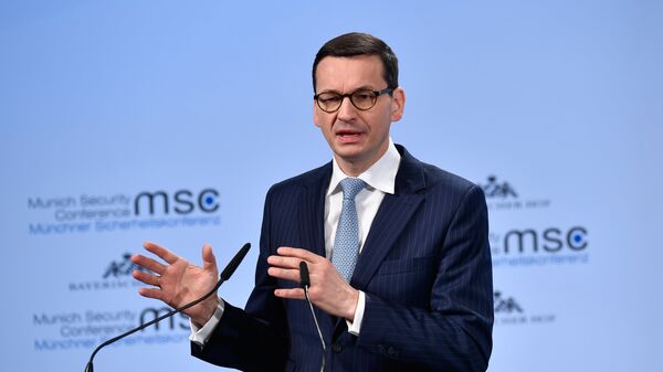 Премьер-министр Польши Матеуш Моравецкий во время Мюнхенской конференции по безопасности. 17 февраля 2018 года Премьер-министр Польши Матеуш Моравецкий во время Мюнхенской конференции по безопасности. 17 февраля 2018 года