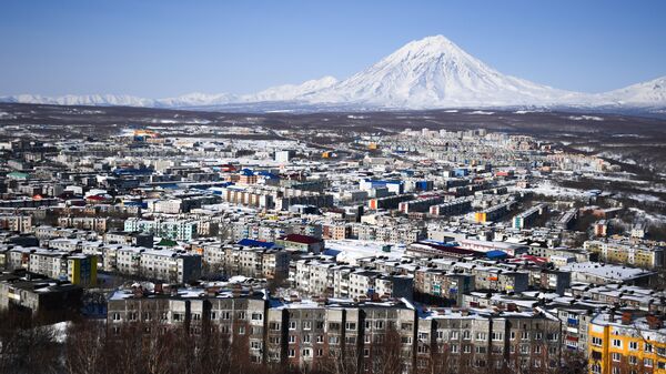 Вид на Петропавловск-Камчатский и Кореякский вулкан. Архивное фото