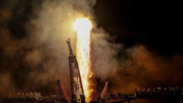 Пуск ракеты-носителя Союз-ФГ с кораблем Союз МС-08 на космодроме Байконур Пуск ракеты-носителя Союз-ФГ с кораблем Союз МС-08 на космодроме Байконур
