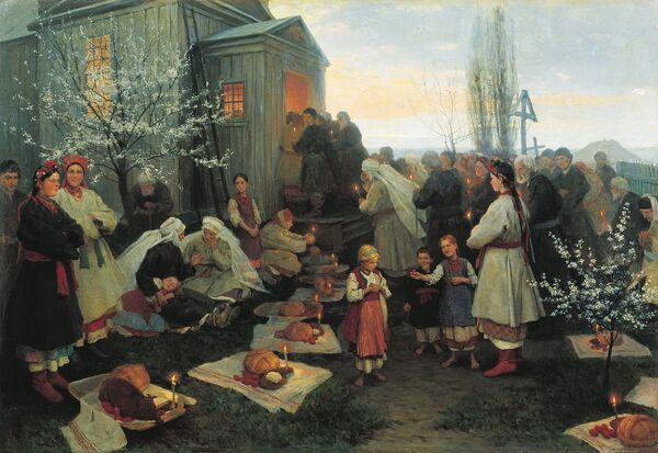 Картина Николая Пимоненко Пасхальная заутреня в Малороссии Картина Николая Пимоненко Пасхальная заутреня в Малороссии
