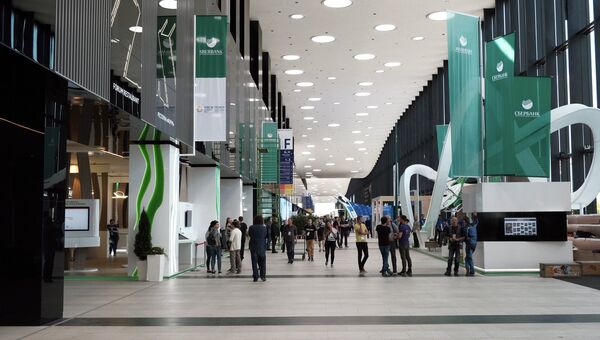 В конгрессно-выставочном центре Экспофорум накануне открытия Санкт-Петербургского международного экономического форума В конгрессно-выставочном центре Экспофорум накануне открытия Санкт-Петербургского международного экономического форума
