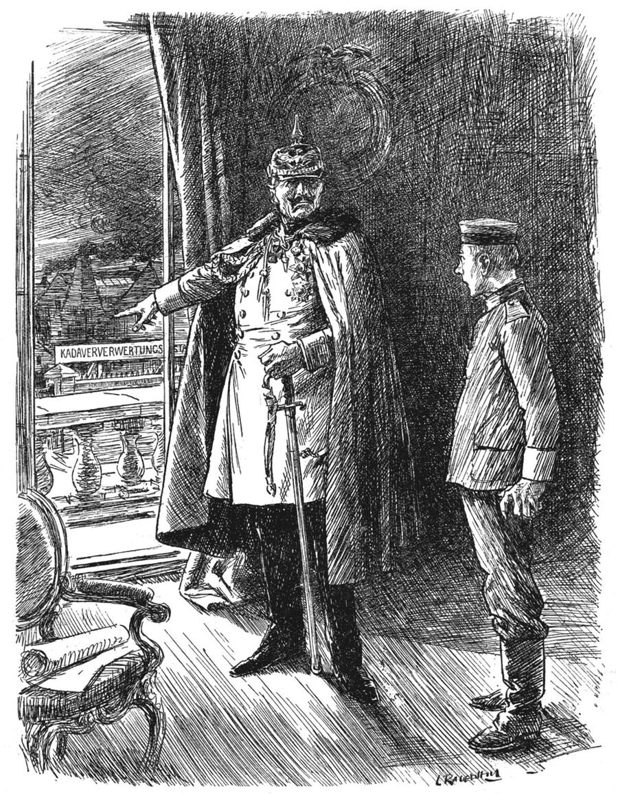 Иллюстрация из журнала Punch о так называемой фабрике трупов. 25 апреля 1917 Иллюстрация из журнала Punch о так называемой фабрике трупов. 25 апреля 1917