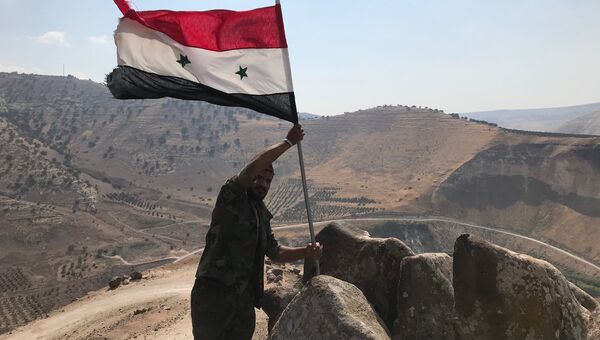 Сирийские военные водрузили государственный флаг. Архивное фото Сирийские военные водрузили государственный флаг. Архивное фото