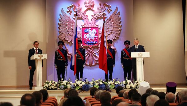 Врио главы Воронежской области Александр Гусев во время церемонии инаугурации. 15 сентября 2018 Врио главы Воронежской области Александр Гусев во время церемонии инаугурации. 15 сентября 2018
