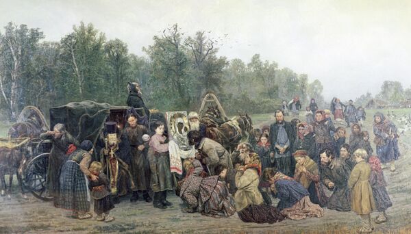 Репродукция картины художника Константина Савицкого Встреча иконы из собрания Государственной Третьяковской галереи Репродукция картины художника Константина Савицкого Встреча иконы из собрания Государственной Третьяковской галереи
