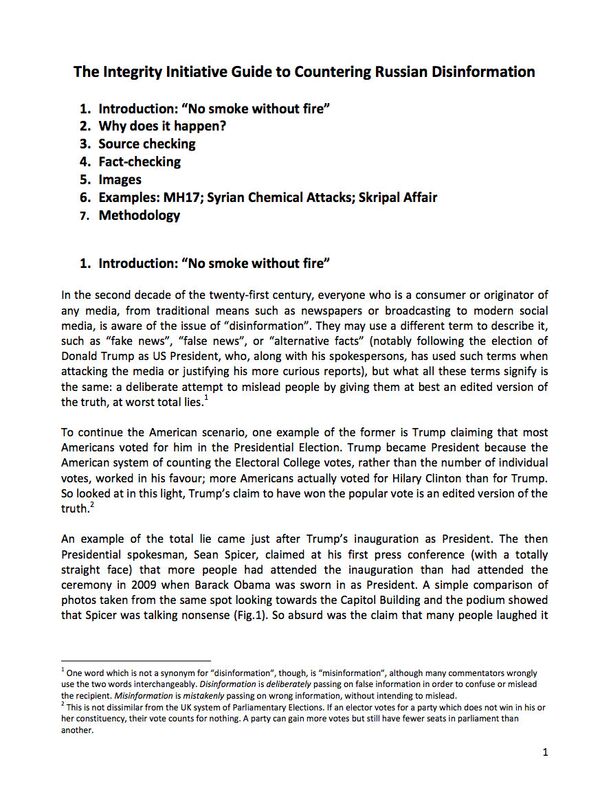 Скриншот документа по борьбе британского проекта The Integrity Initiative с российской дезинформацией Скриншот документа по борьбе британского проекта The Integrity Initiative с российской дезинформацией