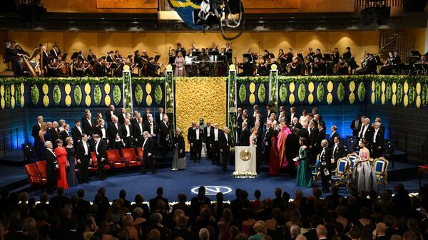 Церемония вручения Нобелевской премии в Стокгольме, Швеция. 10 декабря 2018 Церемония вручения Нобелевской премии в Стокгольме, Швеция. 10 декабря 2018