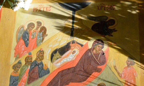 Рождество Христово, икона, фрагмент. Рождество Христово, икона, фрагмент.