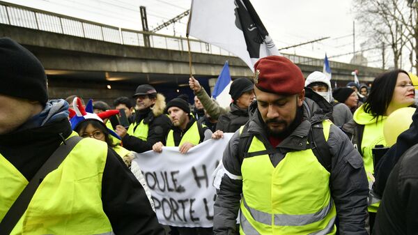 Участники протестной акции жёлтых жилетов в Париже. 12 января 2019 Участники протестной акции жёлтых жилетов в Париже. 12 января 2019