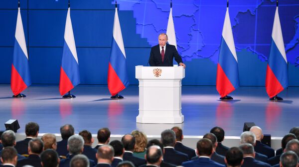 Президент РФ Владимир Путин выступает с ежегодным посланием Федеральному Собранию. 20 февраля 2019 Президент РФ Владимир Путин выступает с ежегодным посланием Федеральному Собранию. 20 февраля 2019