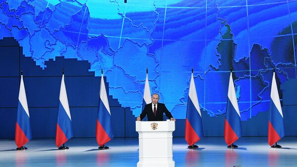 Президент РФ Владимир Путин выступает с ежегодным посланием Федеральному Собранию. 20 февраля 2019 Президент РФ Владимир Путин выступает с ежегодным посланием Федеральному Собранию. 20 февраля 2019