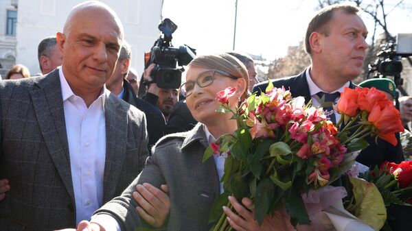 Кандидат в президенты Украины Юлия Тимошенко на одном из избирательных участков Киева после голосования на выборах президента Украины. 31 марта 2019