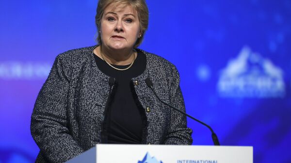 Премьер-министр Королевства Норвегия Эрна Сульберг выступает на пленарном заседании V Международного арктического форума Арктика – территория диалога. 9 апреля 2019 Премьер-министр Королевства Норвегия Эрна Сульберг выступает на пленарном заседании V Международного арктического форума Арктика – территория диалога. 9 апреля 2019