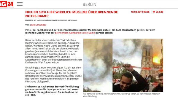 Скриншот новости о фотографии корреспондента Sputnik France, сделанной во время пожара в Нотр-Даме, на сайте TAG24 Скриншот новости о фотографии корреспондента Sputnik France, сделанной во время пожара в Нотр-Даме, на сайте TAG24