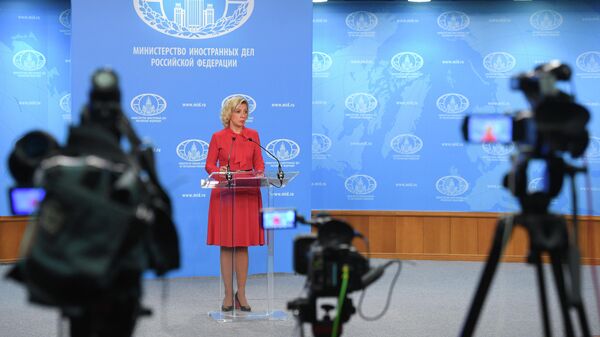 Официальный представитель Министерства иностранных дел России Мария Захарова во время брифинга в Москве
