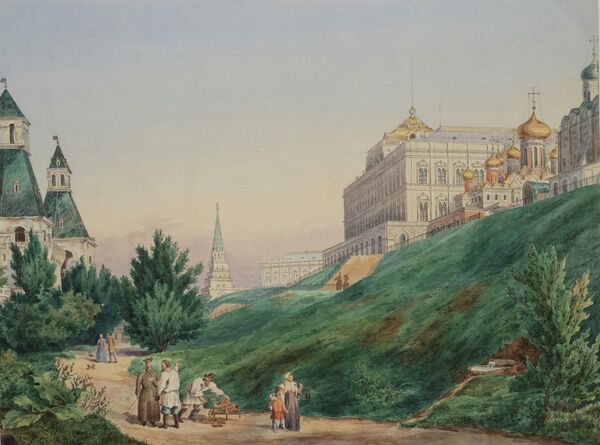 Неизвестный художник. Вид в Кремле у Тайницкой башни. 1850-е гг Неизвестный художник. Вид в Кремле у Тайницкой башни. 1850-е гг
