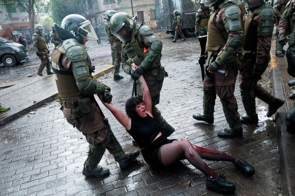 Акция протеста в Сантьяго, Чили Акция протеста в Сантьяго, Чили
