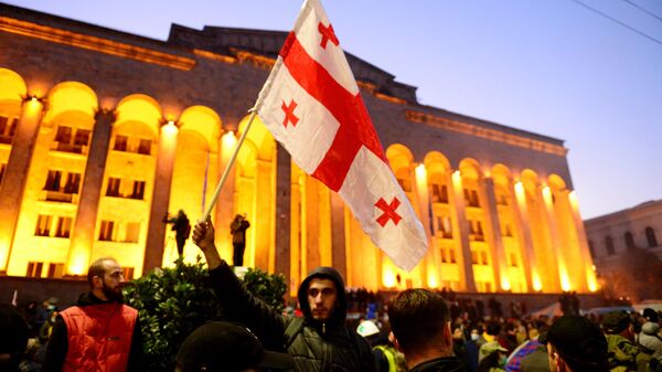 Участники акции протеста у здания парламента Грузии в Тбилиси Участники акции протеста у здания парламента Грузии в Тбилиси
