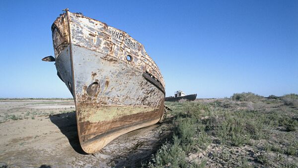 Остатки корабля на месте высохшего Аральского моря. Архивное фото Остатки корабля на месте высохшего Аральского моря. Архивное фото