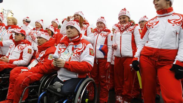 Церемония поднятия российского флага в Паралимпийской деревне Церемония поднятия российского флага в Паралимпийской деревне