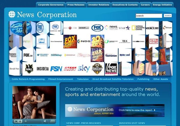 Скриншот сайта медиакорпорации News Corp. Скриншот сайта медиакорпорации News Corp.